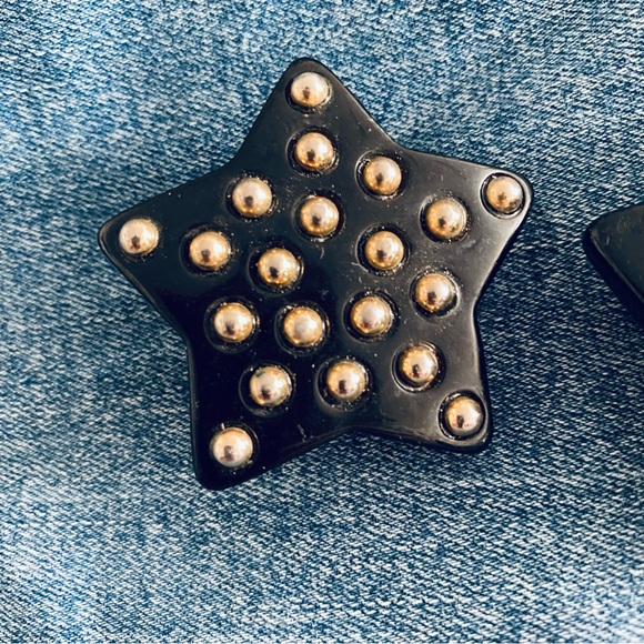 Vintage Star Gold Studded 80s Rocker Maximalist 2” Stud Earrings - Picture 3 of 6